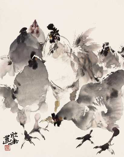 马欣乐 群鸡献福 立轴